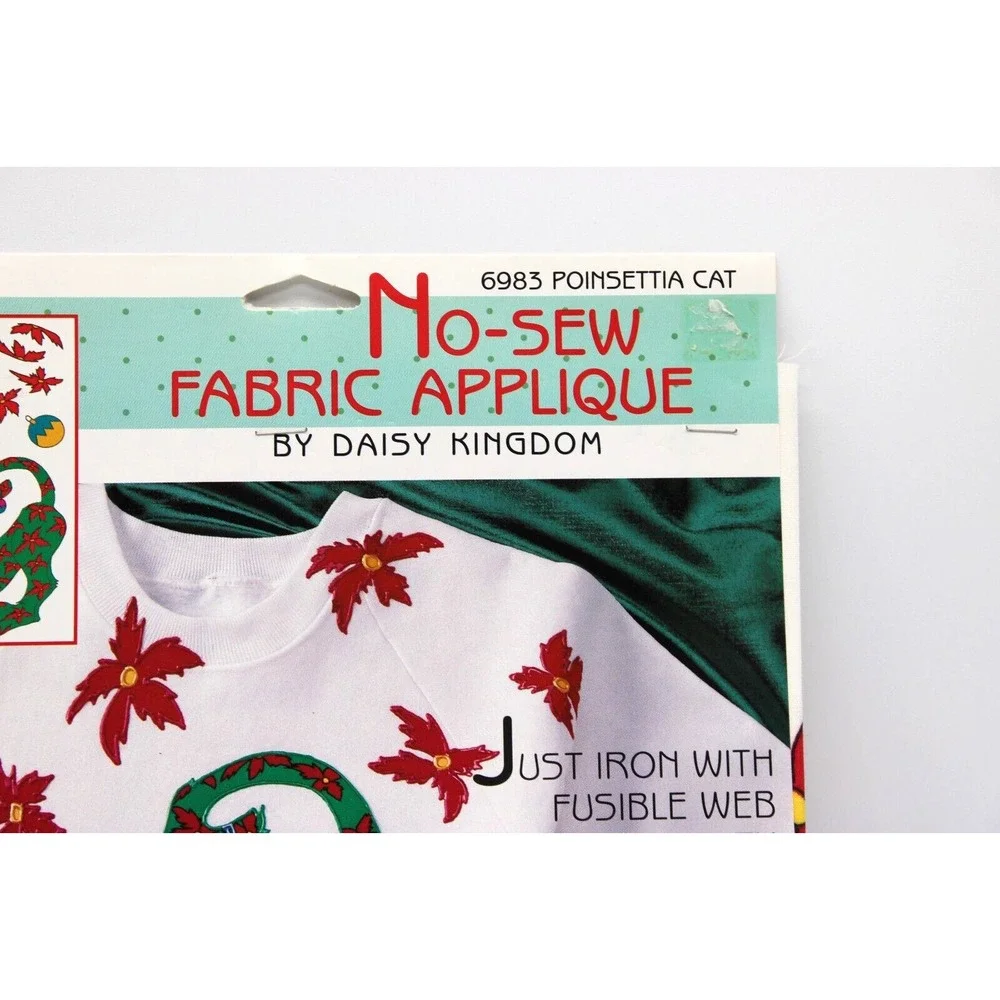 VTG Daisy Kingdom No-Sew Fabric Applique Poinsettia Cat #6983 Christmas NEW 90s